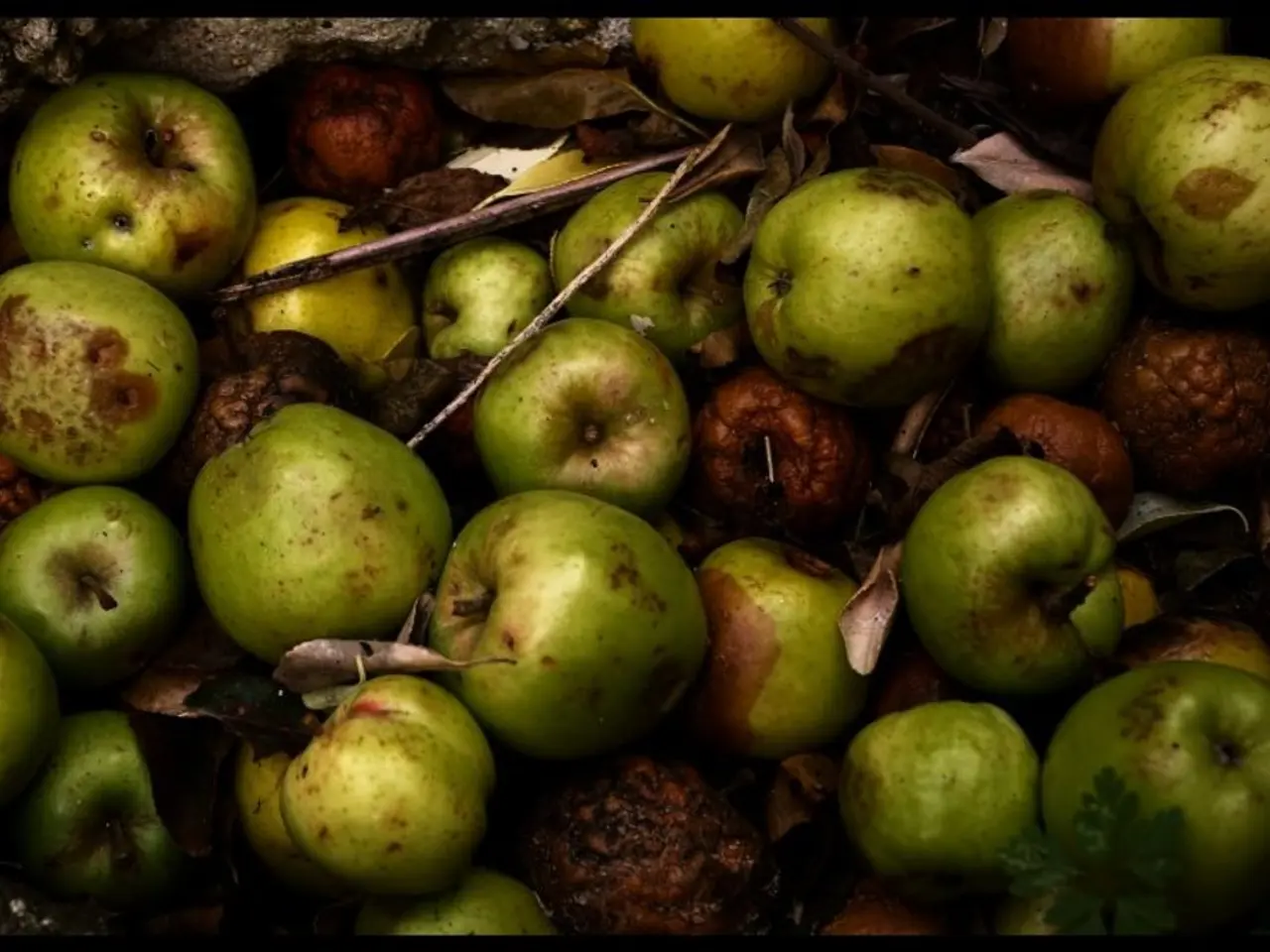 This image consists of fruits in green color. And we can see dried leaves.