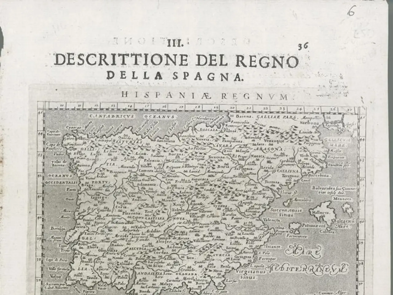 The image shows an old book with a map of Spain on it. The map is detailed and shows the various...