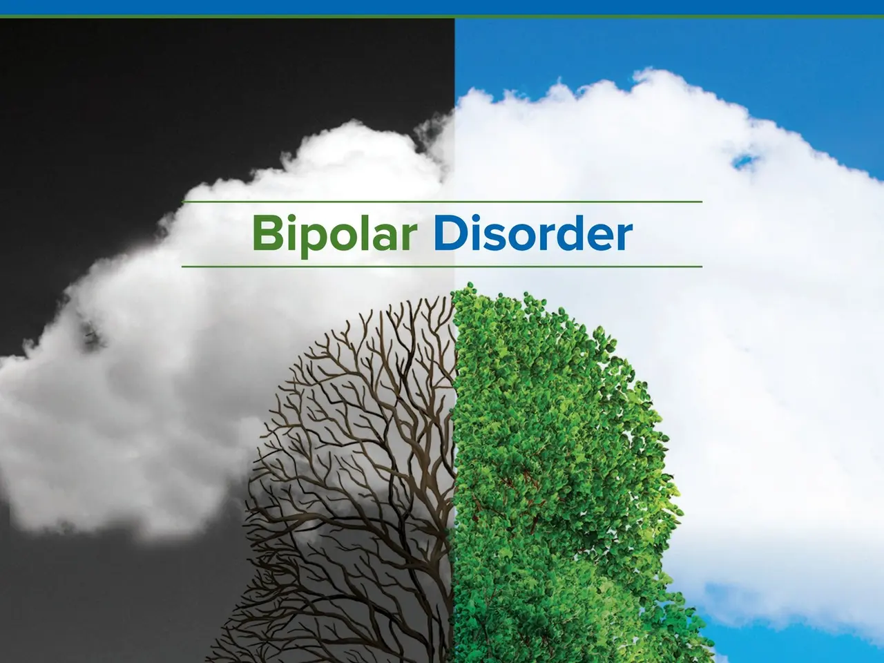 The image shows a poster with a tree in the center, surrounded by grass and a sky with clouds in...