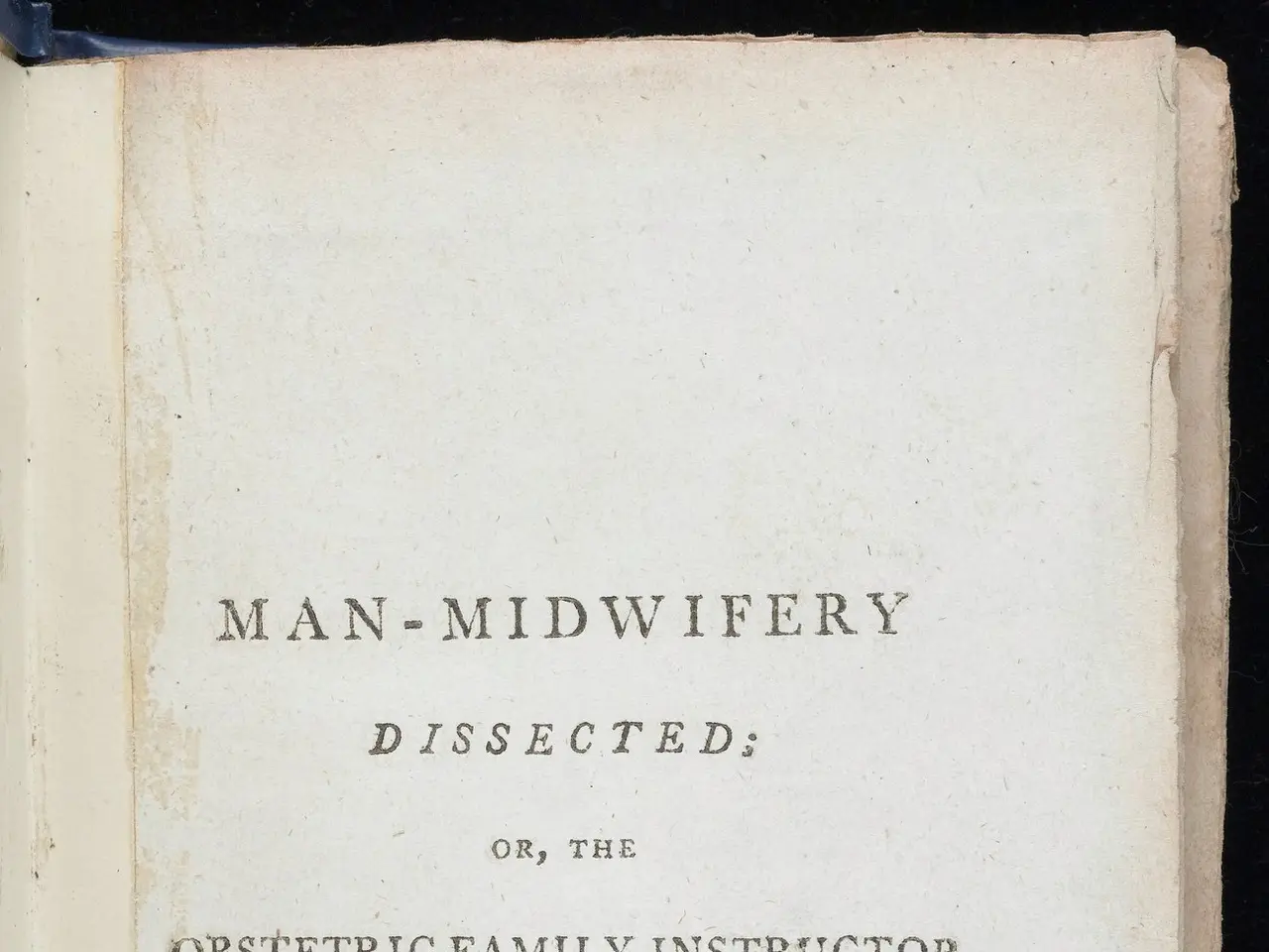 The image shows an open book with the title "Man-Midwifery Dissected or, the Obstetric...