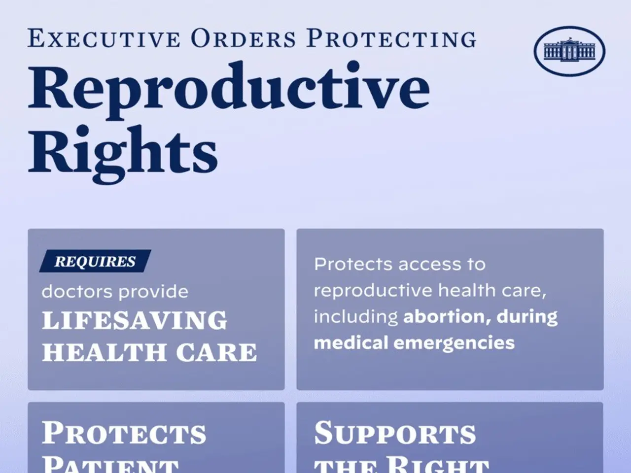 The image shows a poster with the words "Executive Orders Protecting Reproductive Rights" written...