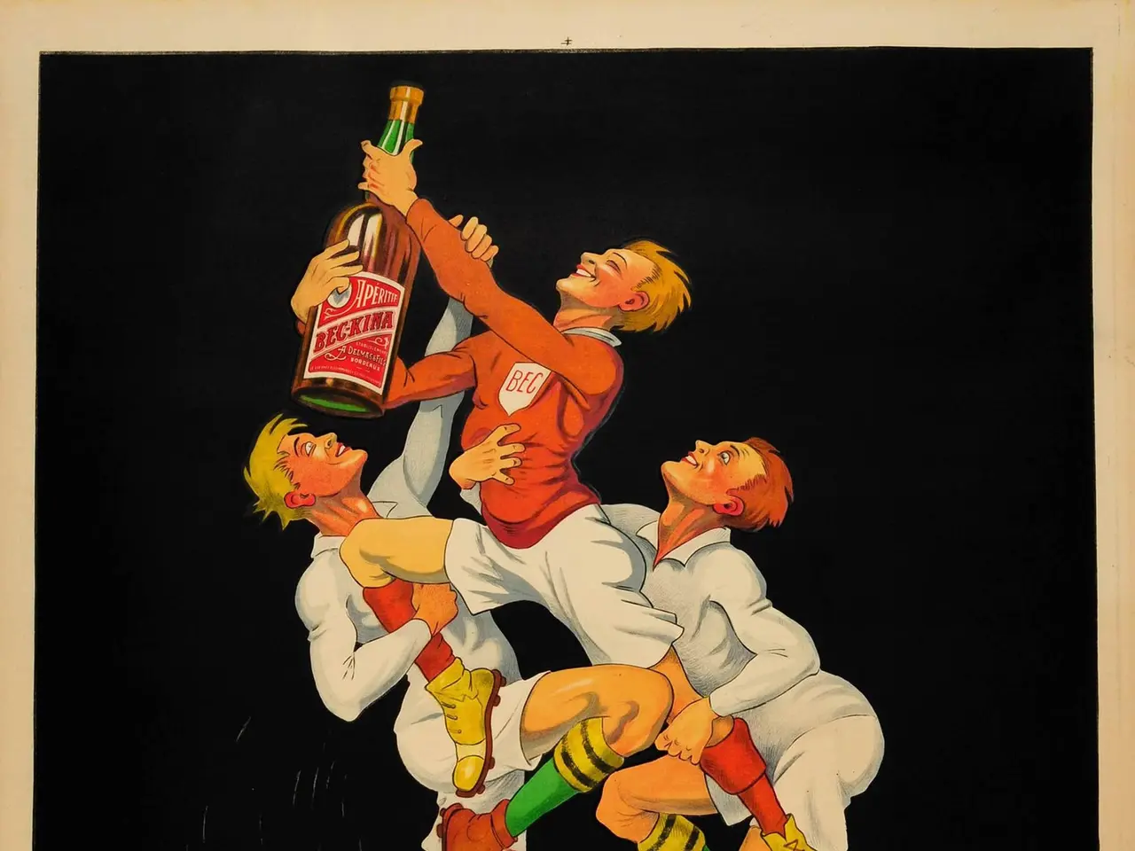 The image shows a poster advertising Bec-Kina Aperitif des Sportifs, featuring three people holding...