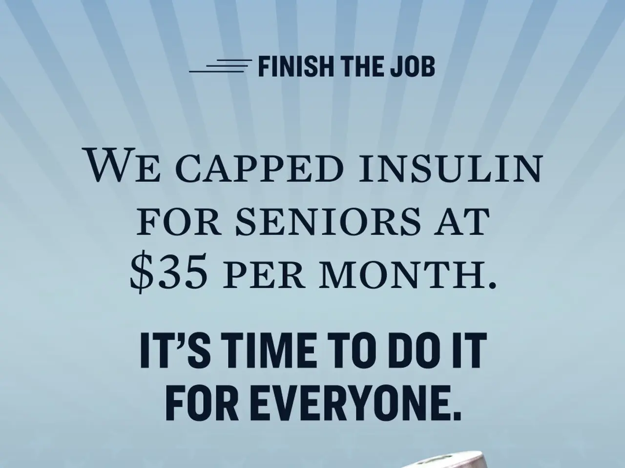 The image shows a poster with a vial of insulin on the right side and text that reads "We capped...