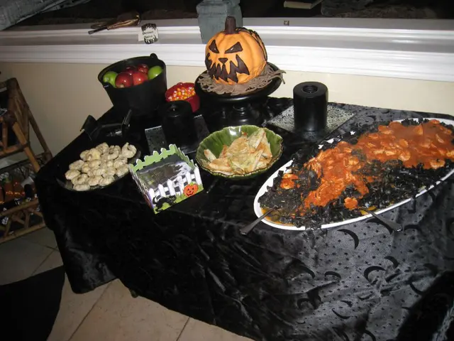 In this image we can see a table and on the table there are serving table with different kinds of...