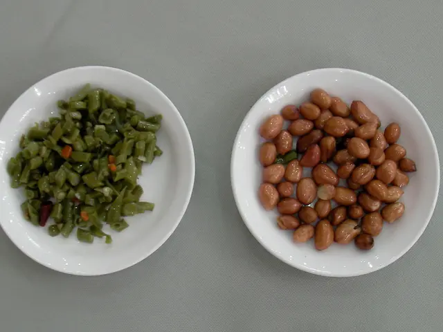 In the right side these are the peanuts in a white color bowl, In the left side these are the...