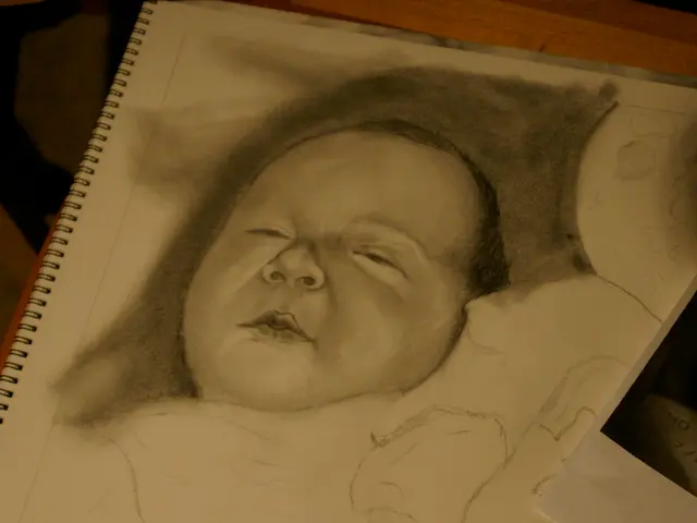 In this image we can see a pencil sketch of a child on a paper.