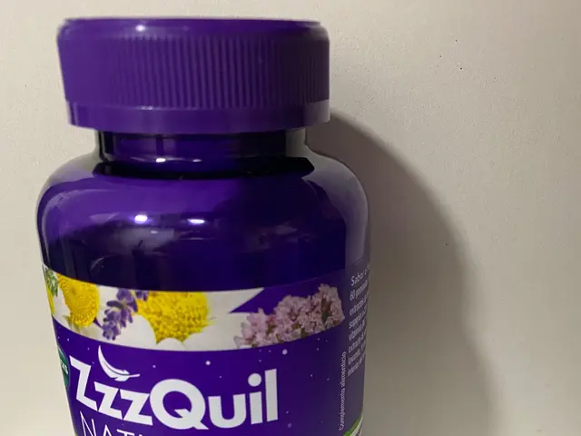 The image shows a purple bottle with a purple cap, labeled "zzquil natura melatonin 60...