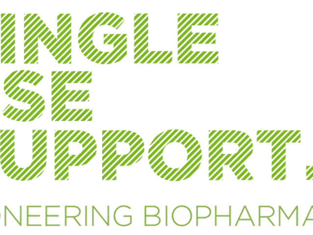 The image shows a white background with the text "single use support pioneering biopharma" written...