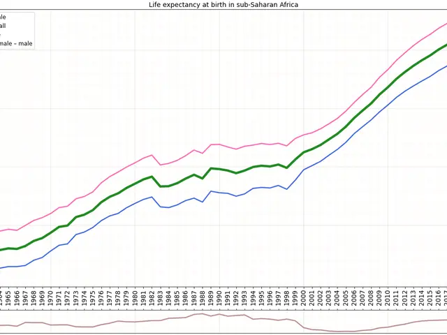 The image shows a graph depicting the life expectancy at birth in Sub-Saharan Africa. The graph is...