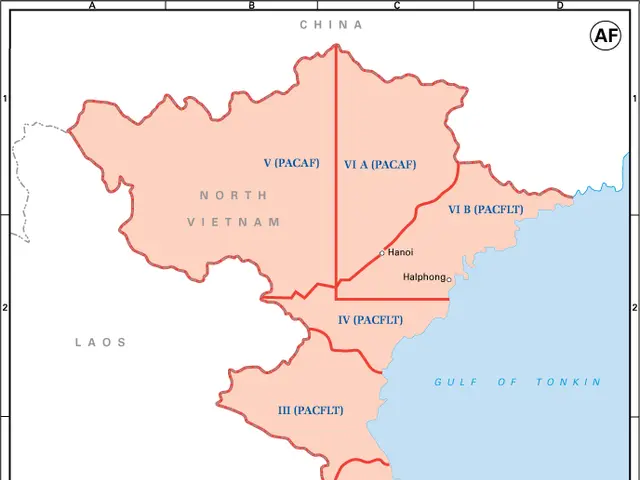 The image shows a poster with a map of Vietnam and its vicinity. The map is detailed and shows the...