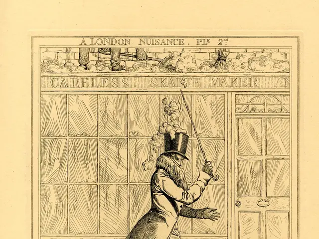 The image shows a man wearing a top hat and holding a cane, standing in front of a door with the...
