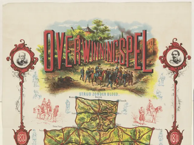 The image shows a poster with a map of the city of Overwiningspel, Germany, featuring pictures of...