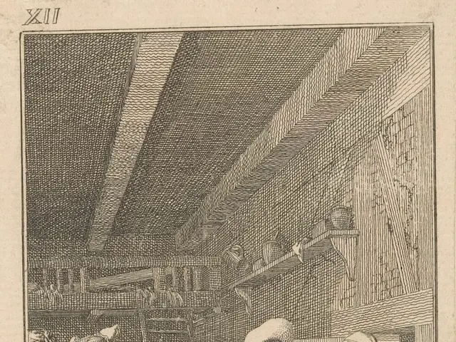 The image shows a drawing of a group of people in a room, with a table in the center. On the table...