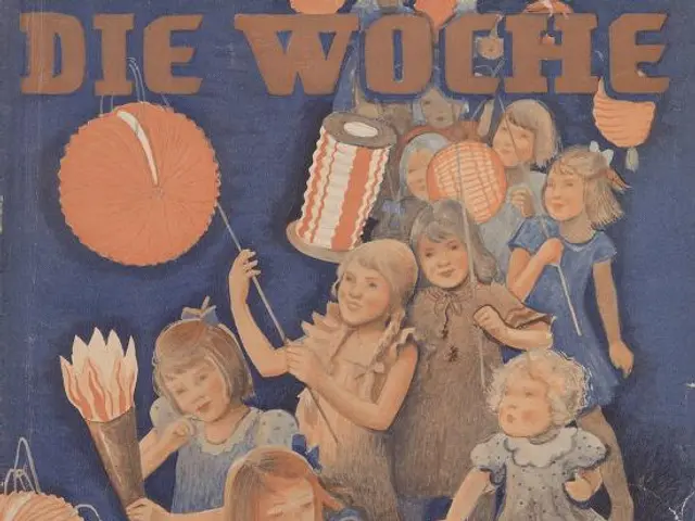 The image shows a cover of a magazine with a group of children holding paper lanterns in their...