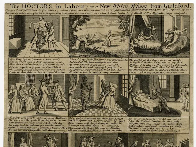 The image shows a paper with a few images and text on it, depicting the doctors in labour or a new...