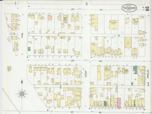 The image shows an old map of the city of San Francisco, California, with two harbors in the...