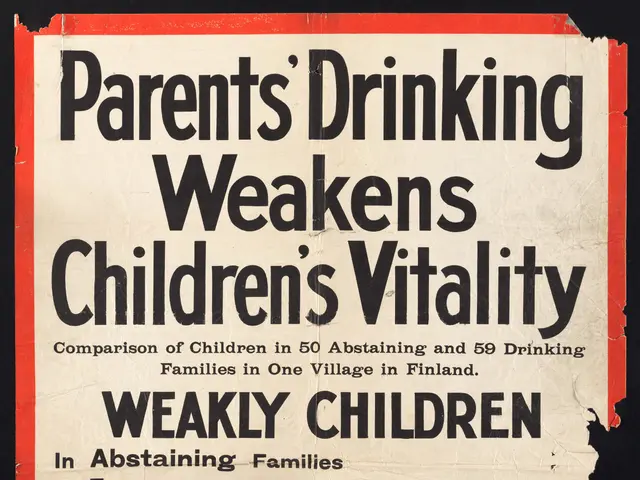 The image shows a poster with the text "Parents Drinking Weakens Children's Vitality" written in...