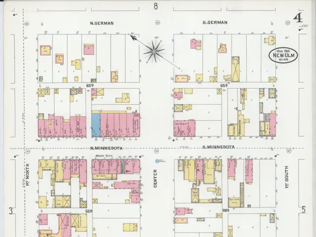 The image shows an old map of the city of Minneapolis, Minnesota, with a black border around it....