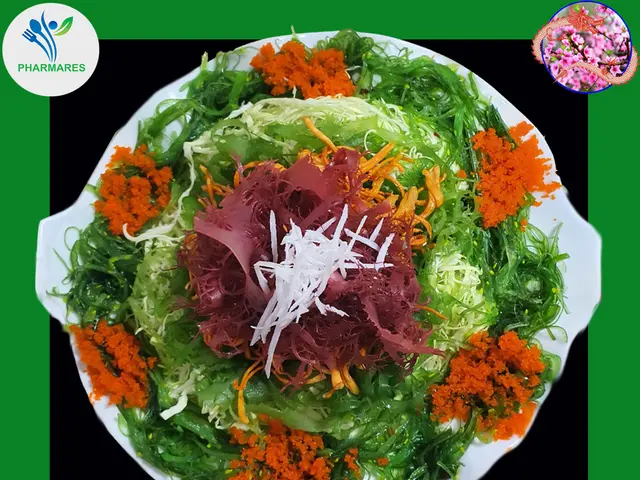 The image shows a white plate topped with a variety of colorful vegetables, such as lettuce,...