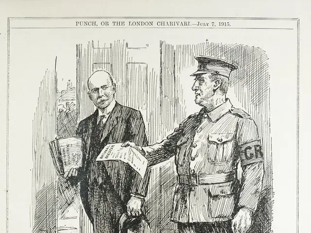 The image shows two men in military uniforms standing next to each other, with one of them holding...