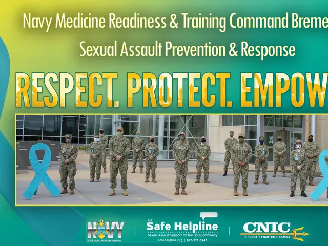 The image shows a poster with a group of people wearing uniforms and caps standing in front of a...