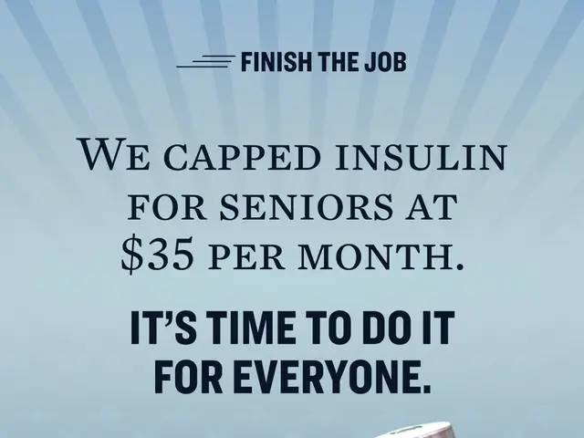 The image shows a poster with a vial of insulin on the right side and text that reads "We capped...