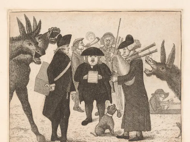 The image shows a paper with a drawing of a group of people and animals, with the text "Let Puppy's...