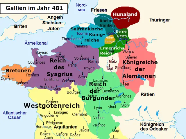 The image shows a poster of a map of Germany with the provinces of Germany highlighted in different...