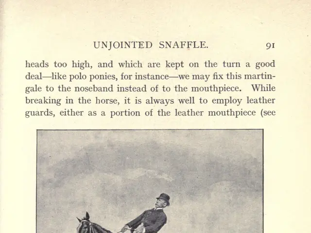 The image shows an old book with a picture of a man riding a horse. The man is wearing a hat and a...
