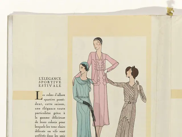 The image shows an open book with a drawing of three women in dresses on it. The book is titled...
