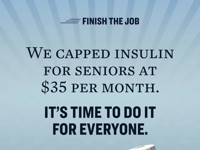 The image shows a poster with a vial of insulin on the right side and text that reads "We capped...