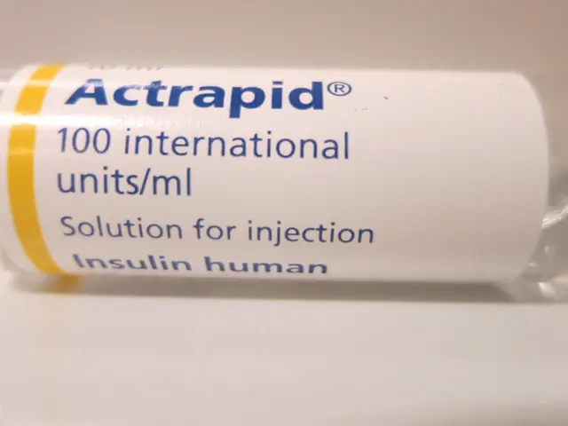 The image shows a vial of actrapid 100 international units/ml solution for injection insulin human...