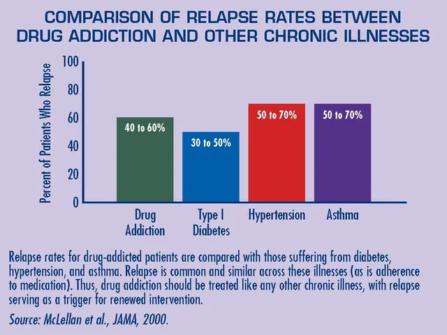 The image shows a comparison of relapse rates between drug addiction and other chronic illnesses....