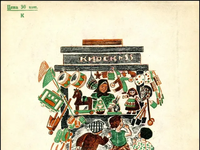 The image shows an old book with a picture of a group of children playing with toys on it. The...