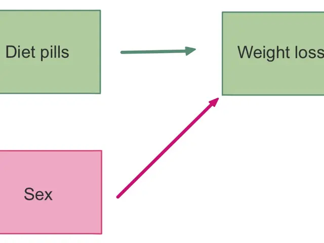 The image shows a diagram depicting the relationship between diet pills and weight loss. It...