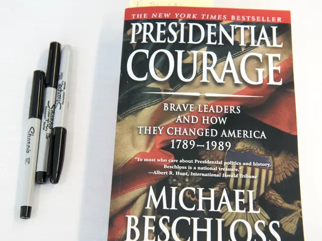 The image shows a white surface with a book titled "Presidential Courage: Brave Leaders and How...