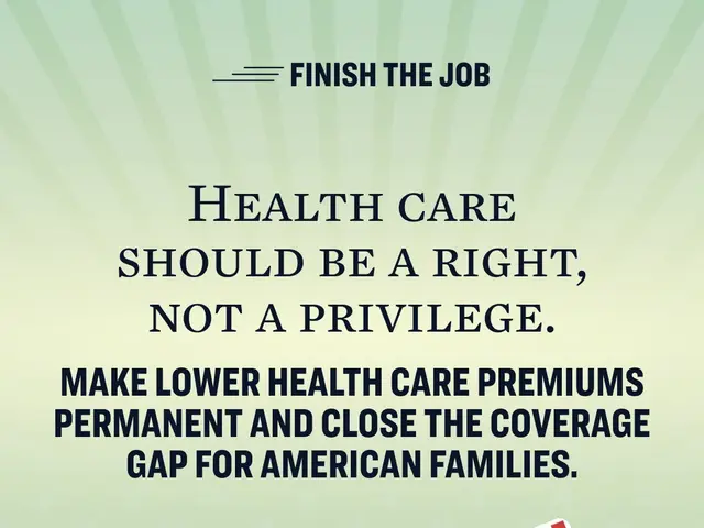 The image shows a poster with the text "Finish the Job: Health Care Should Be a Right, Not a...