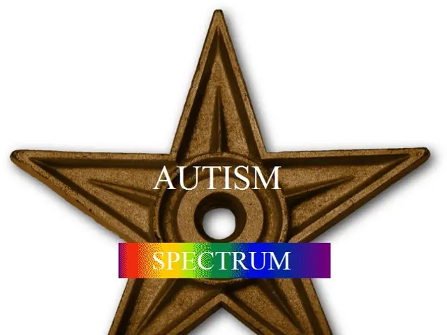 The image shows a brown star with the words "Autism Spectrum" written on it against a white...