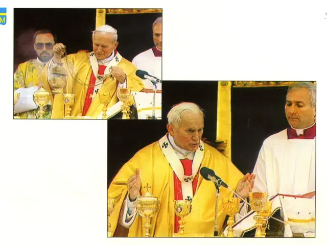 The image shows Pope Benedict XVI celebrating Mass at St. Peter's Basilica in Vatican City. He is...