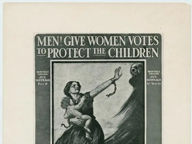 The image shows a poster with a black and white picture of a woman holding a baby, with the words...