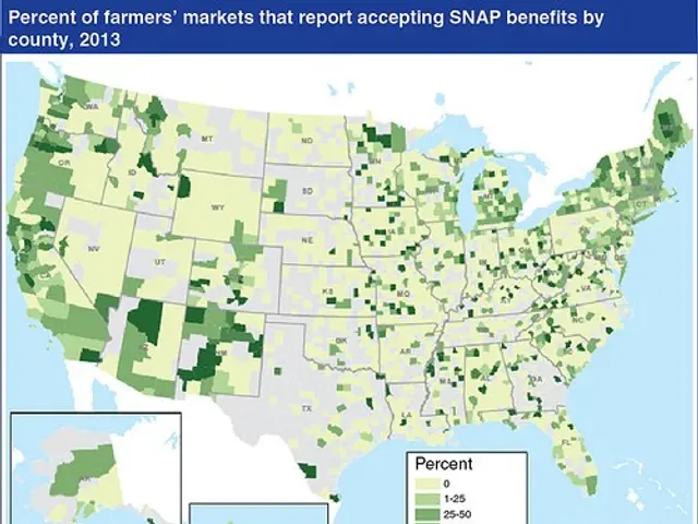 The image shows a poster with a map of the United States, highlighting the percentage of farmers'...