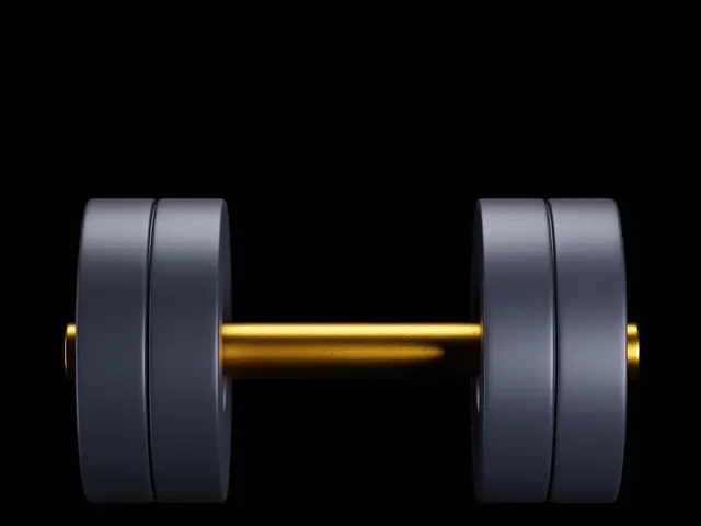 The image shows a pair of dumbbells on a white background. The dumbbell is animated, giving the...