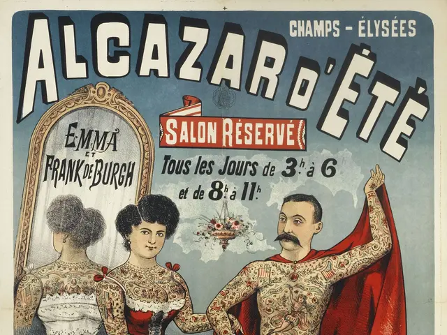 The image shows a poster advertising a tattoo parlor in Paris, France. It features a man and a...