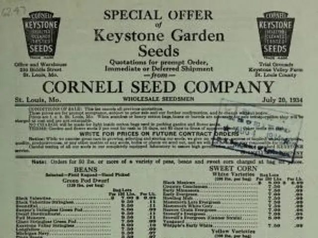 The image shows a paper with the text "Cornell Seed Company - Keystone Garden Seeds" and the date...
