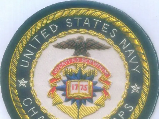 The image shows a patch with the text "United States Navy Chaplain Corps" written on it. The patch...